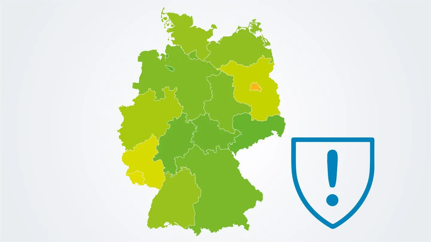 Deutschlandkarte mit Ausrufezeichen