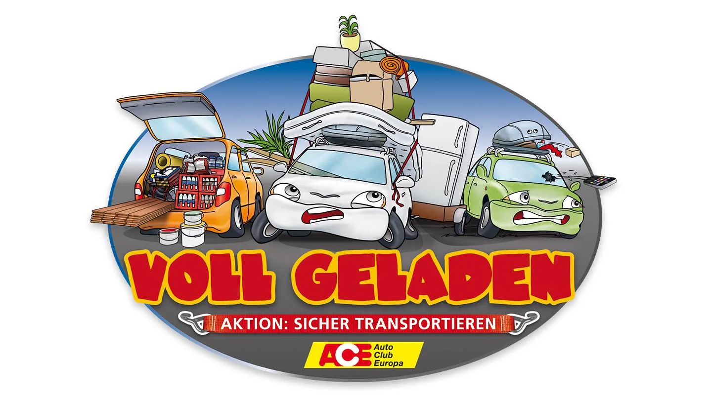 Comicbild mit überladenen Autos