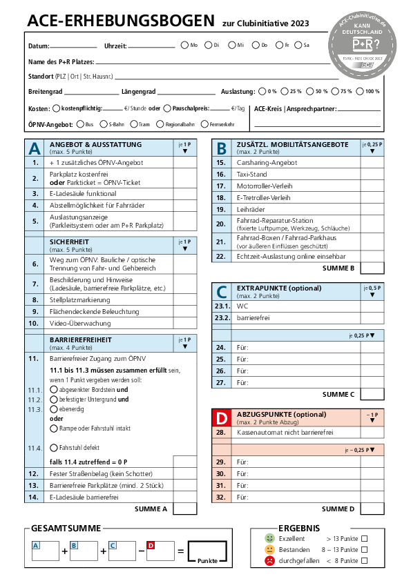 Erhebungsbogen des P+R Checks Erhebungsbogen des P+R Checks